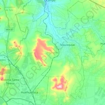 Tequixquiac topographic map, elevation, terrain