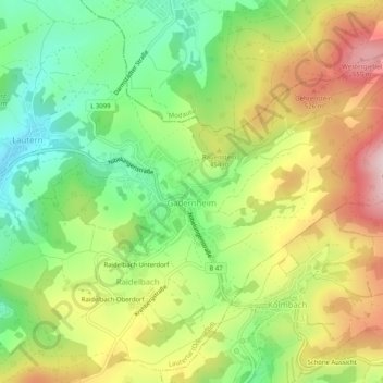 Gadernheim topographic map, elevation, terrain