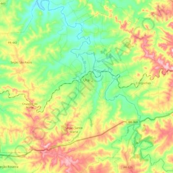 Uraí topographic map, elevation, terrain