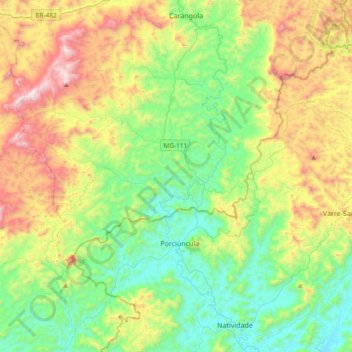 Porciúncula topographic map, elevation, terrain