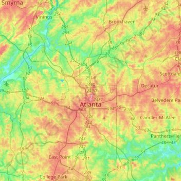 Atlanta topographic map, elevation, terrain