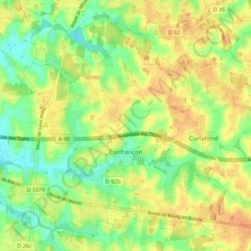 Confrançon topographic map, elevation, terrain