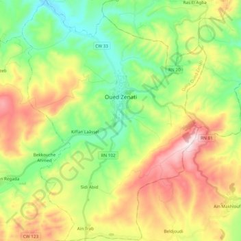 Oued Zenati topographic map, elevation, terrain