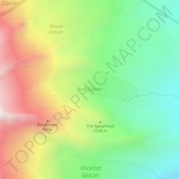 Rusk Glacier topographic map, elevation, terrain