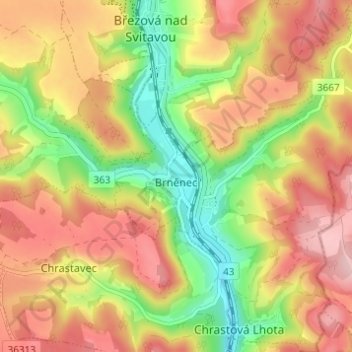 Brněnec topographic map, elevation, terrain