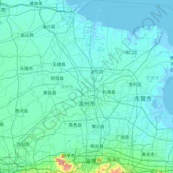 Binzhou topographic map, elevation, terrain