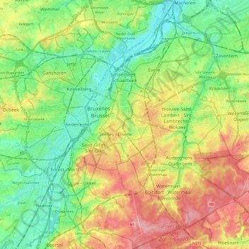 Bruxelles-Capitale topographic map, elevation, terrain