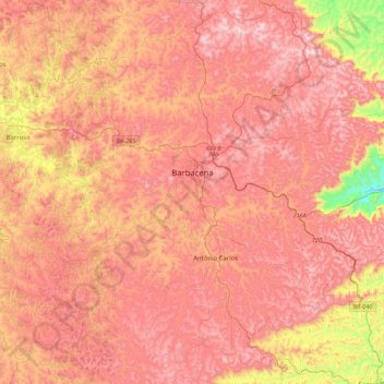 Barbacena topographic map, elevation, terrain