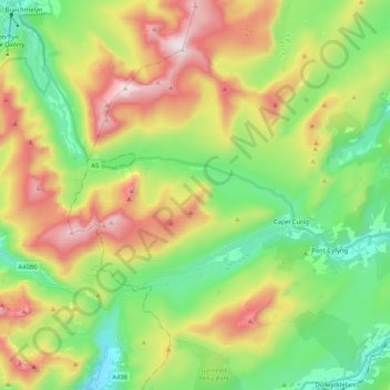 Capel Curig topographic map, elevation, terrain