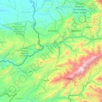 Río Puyango topographic map, elevation, terrain