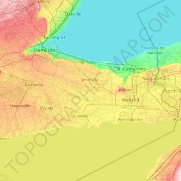 Niagara Peninsula topographic map, elevation, terrain