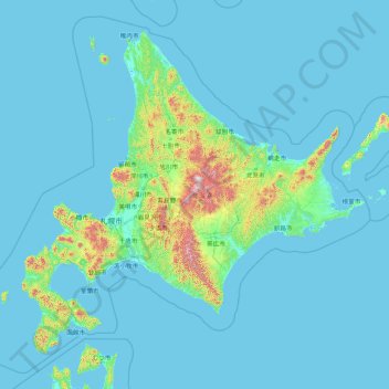 Hokkaido Prefecture topographic map, elevation, terrain