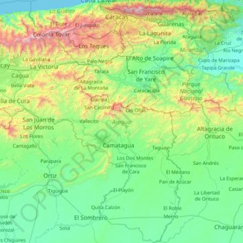 Aragua State topographic map, elevation, terrain