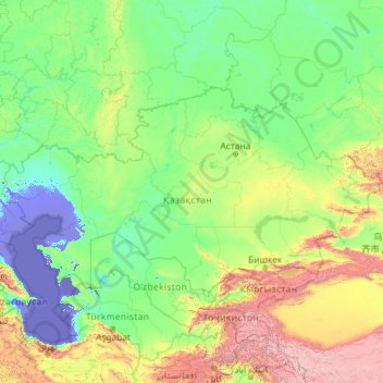 Kazakhstan topographic map, elevation, terrain
