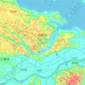 Inashiki topographic map, elevation, terrain