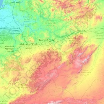Fès-Meknès ⴼⴰⵙ-ⵎⴽⵏⴰⵙ فاس-مكناس topographic map, elevation, terrain