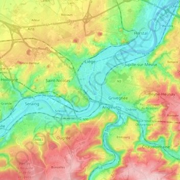 Luik topographic map, elevation, terrain