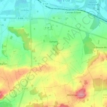 Esmans topographic map, elevation, terrain