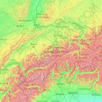 Suisse topographic map, elevation, terrain