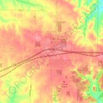 Strafford topographic map, elevation, terrain