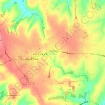 Ludford topographic map, elevation, terrain
