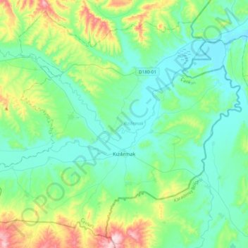 Kızılırmak topographic map, elevation, terrain