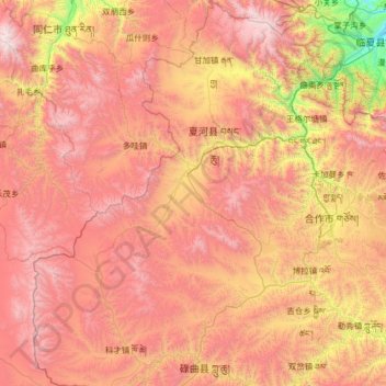 བསང་ཆུ་རྫོང་ 夏河县 topographic map, elevation, terrain