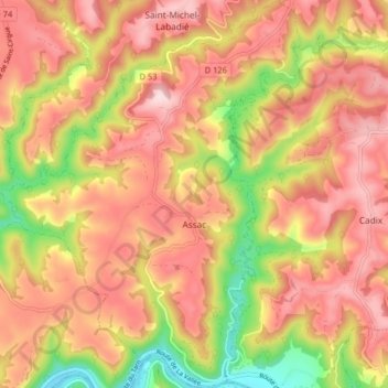 Assac topographic map, elevation, terrain