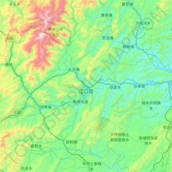 江口县 topographic map, elevation, terrain