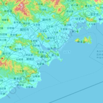 汕头市 topographic map, elevation, terrain