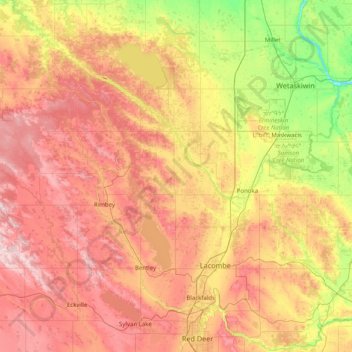 Ponoka County topographic map, elevation, terrain