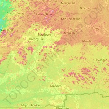 Communauté urbaine d'Ebolowa topographic map, elevation, terrain