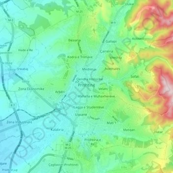 Pristina topographic map, elevation, terrain