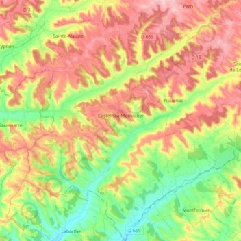 Castelnau-Montratier-Sainte-Alauzie topographic map, elevation, terrain