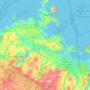 Vorpommern topographic map, elevation, terrain