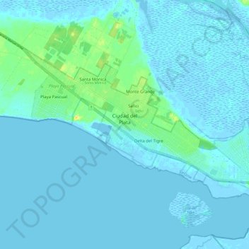 Ciudad del Plata topographic map, elevation, terrain