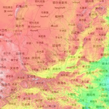 陕西省 topographic map, elevation, terrain