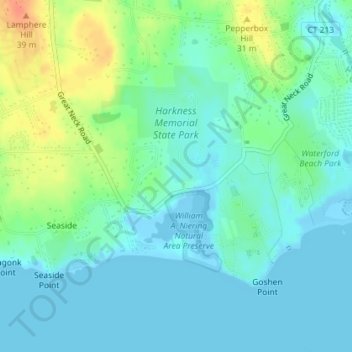 Harkness Memorial State Park topographic map, elevation, terrain