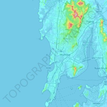 Bombay topographic map, elevation, terrain