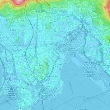 Kowloon City District topographic map, elevation, terrain