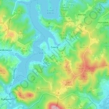 Zawóz topographic map, elevation, terrain