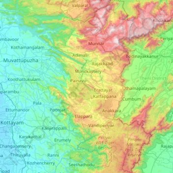 Idukki topographic map, elevation, terrain