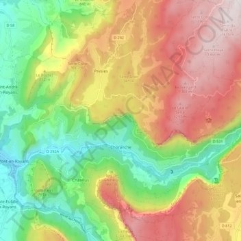 Choranche topographic map, elevation, terrain