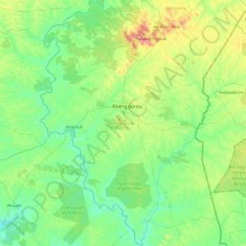 Abengourou topographic map, elevation, terrain