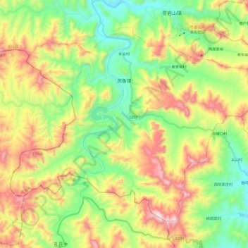 测鱼镇 topographic map, elevation, terrain