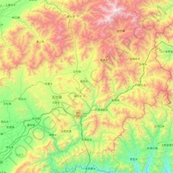 五台县 topographic map, elevation, terrain
