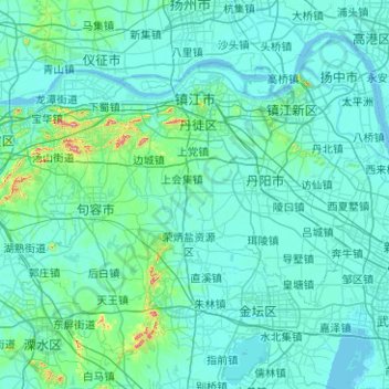 Zhenjiang topographic map, elevation, terrain