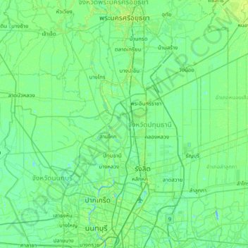 Pathum Thani Province topographic map, elevation, terrain