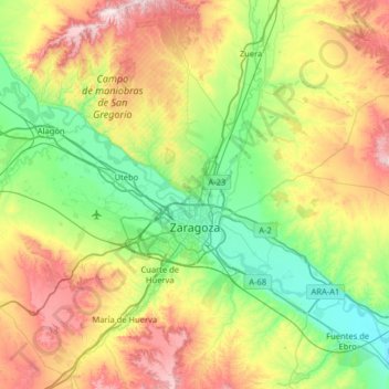 Saragosse topographic map, elevation, terrain