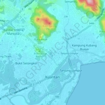 Kuantan topographic map, elevation, terrain